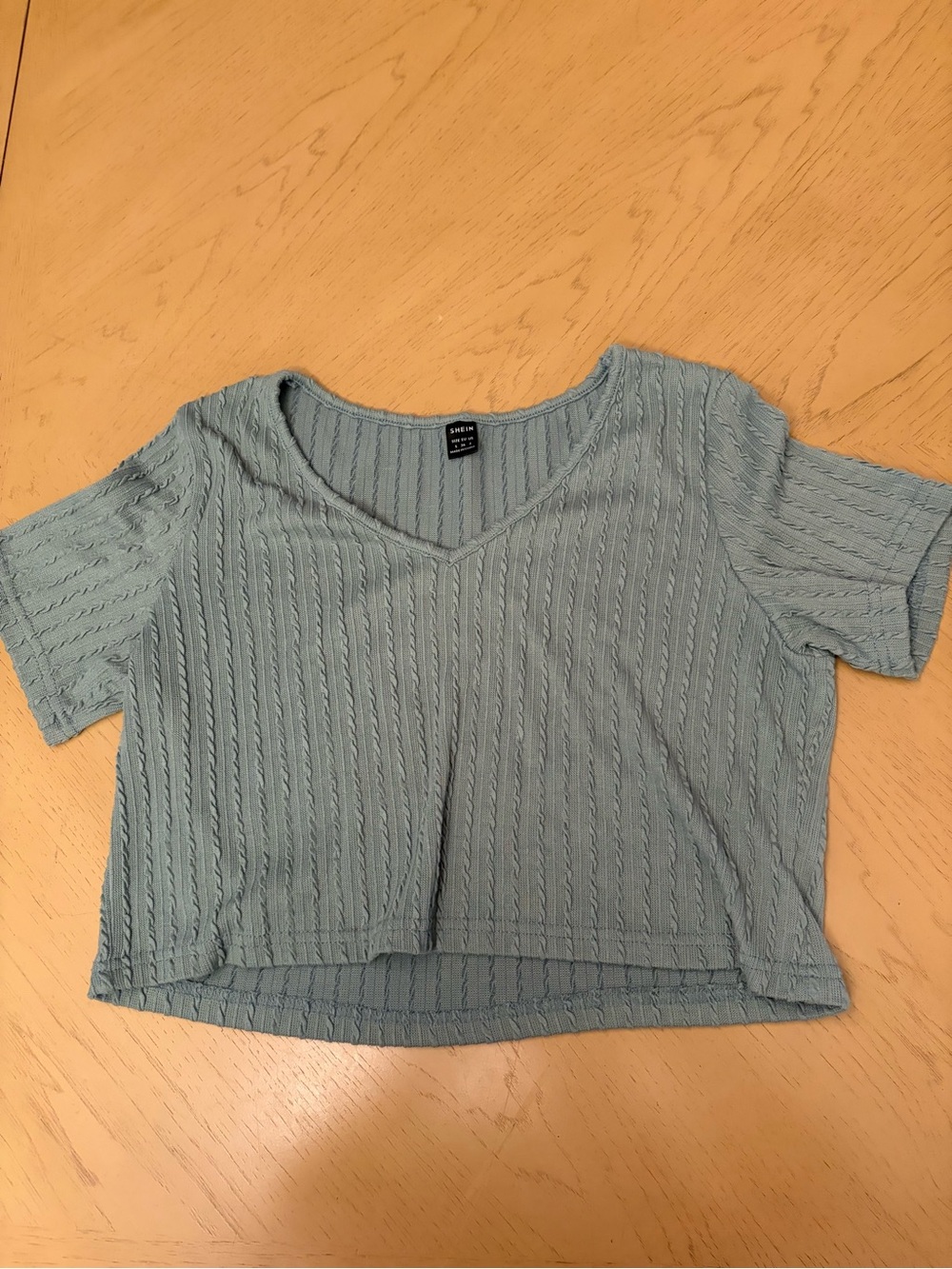 SHEIN Sage Green V‑Neck Cable Knit Crop Top
